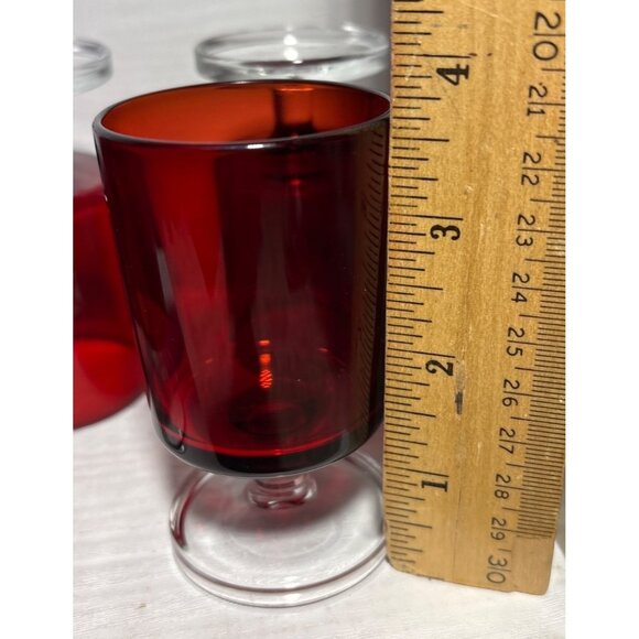 Set Of 6 Vintage Rudy Red Glass Pedestal Cups 3.75” Tall France - Picture 8 of 9